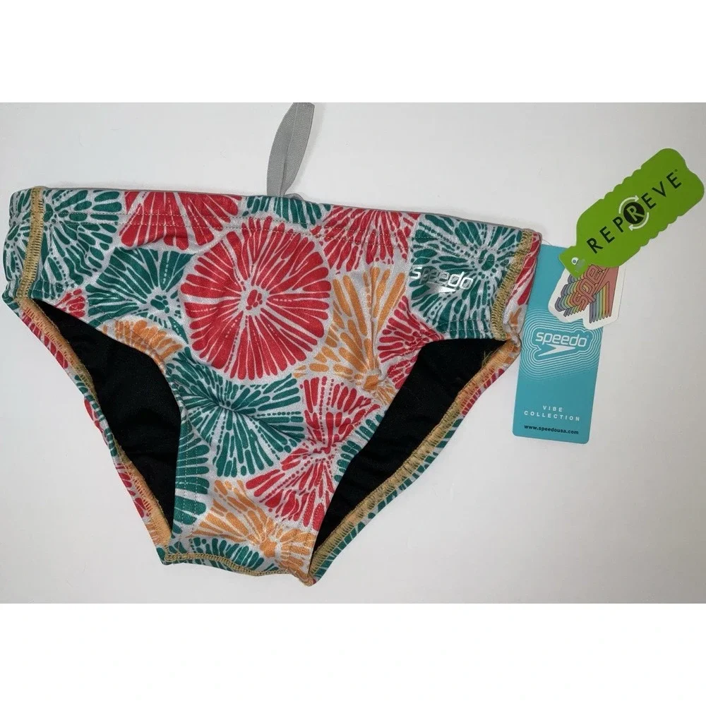 NWT Men's Speedo Vibe Collection Eco Endurance Brief Swim Trunks Citrus Love 26